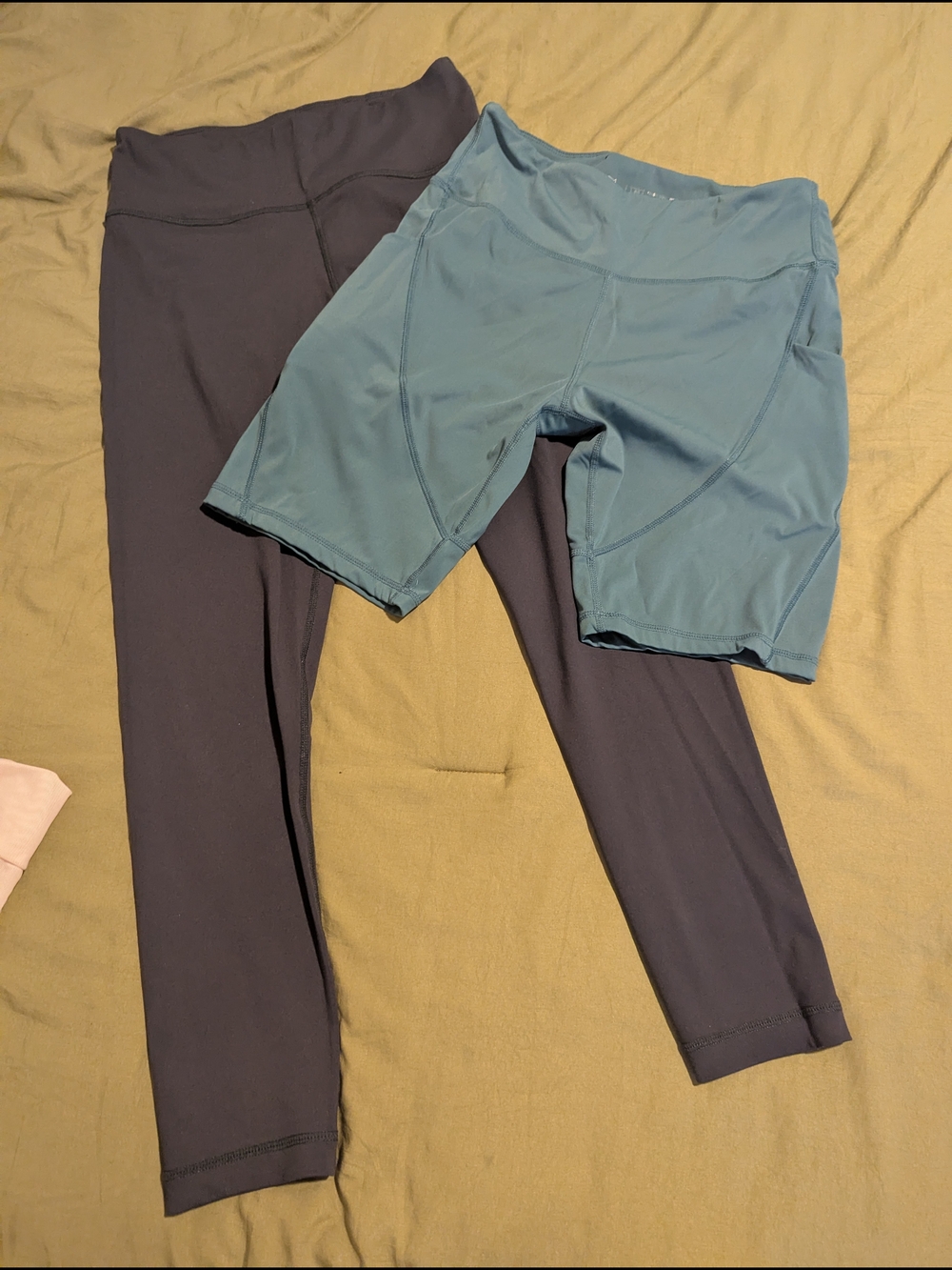 Blue Athletic Bike Shorts + Dark Gray Leggings Set